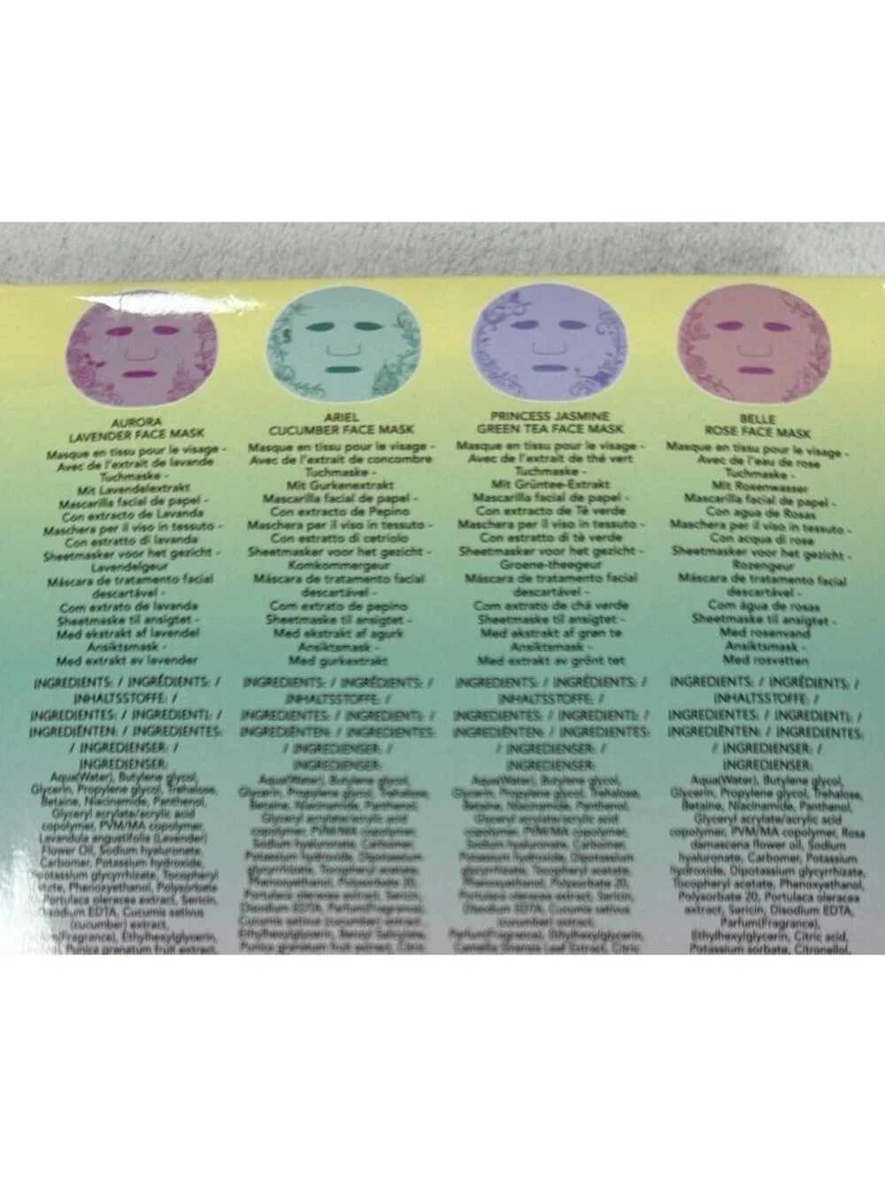 Disney Princess Face Mask Collection Set of 4 Beauty Aurora Ariel Belle Jasmine